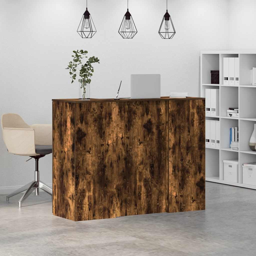 Bancone da ricevimento, in legno di rovere affumicato, 135 x 50 x 103,5 cm, con vano portaoggetti e vano portaoggetti, scrivania per ufficio, PC, laptop, segretario, gaming, postazione di
