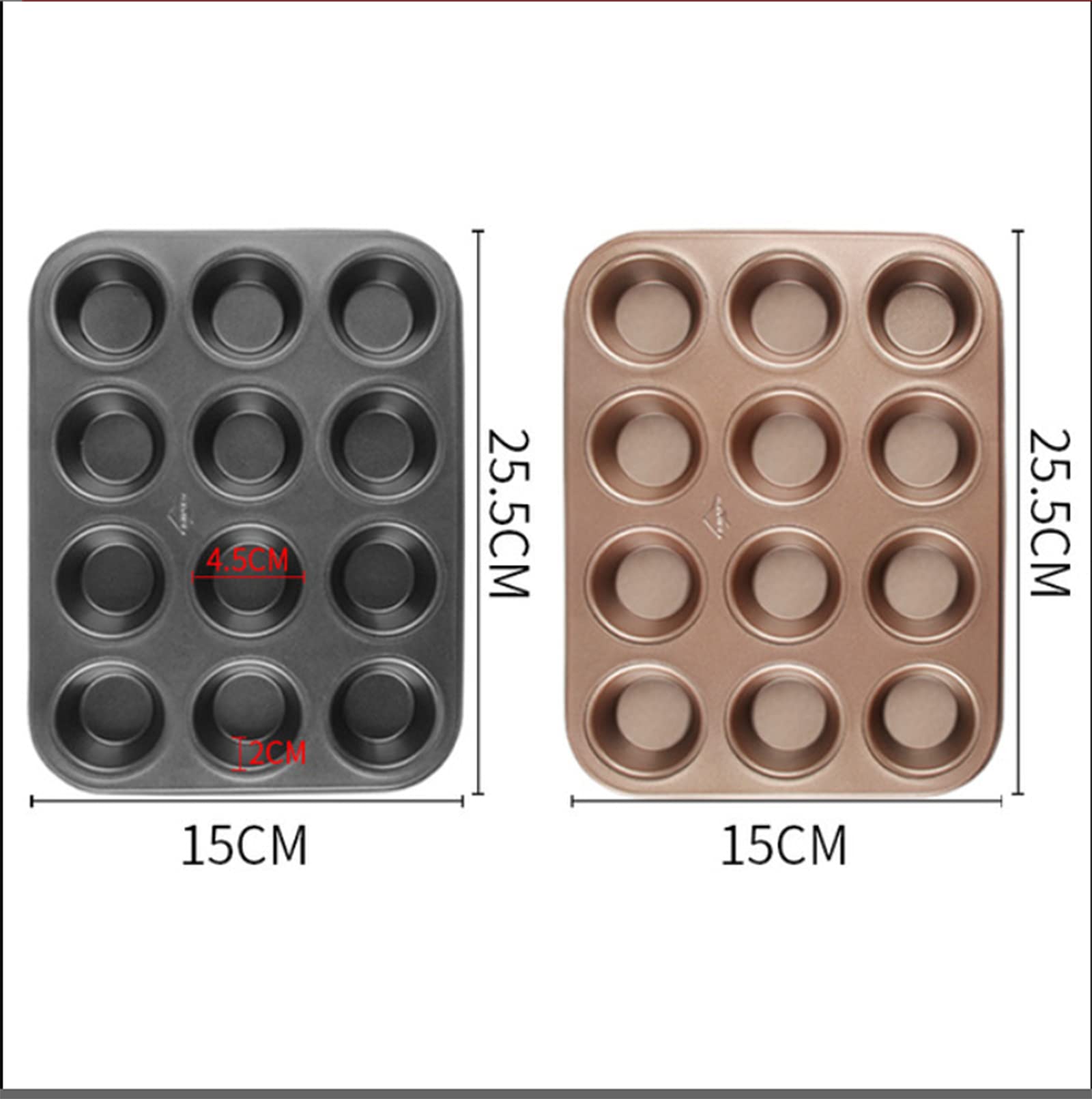 Moldes rectangulares para Cupcakes, moldes rectangulares para Muffins y Cupcakes, moldes para 12 Muffins, moldes Grandes antiadherentes para Pasteles, Color Negro，Gold