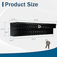 Vista 2 de 60'' Inch Aluminum Side Mount Truck Tool Box Pick Up Truck Bed RV Trailer Toolbox Storage Organizer with Side Handle, Lock & Keys，Black,5 Bar Tread