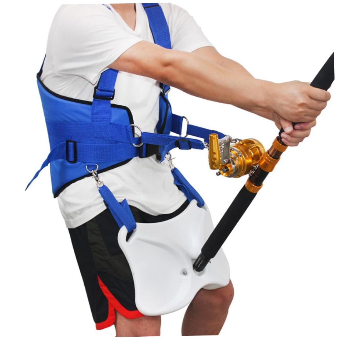 Ceinture de Combat de Canne à Pêche Réglable, Bleue, 88x35 cm / 34.65x13.78 pouce, Pêche Debout avec Harnais d'Épaule et de Dos