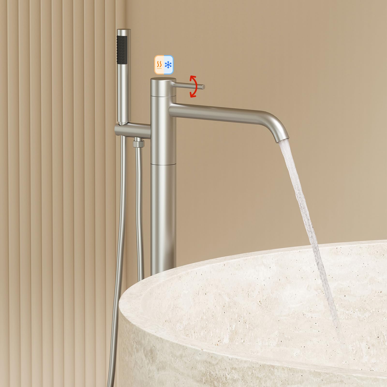 Freistehende Badarmatur mit Einhebelmischer für Warm- und Kaltwasser, bodenmontiertes Design für Badewanne und Dusche