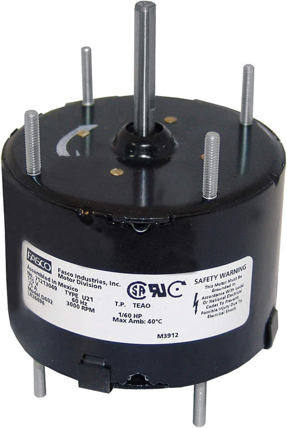 Fasco D402 3.3-Inch General Purpose Motor, 1/60 HP, 115 Volts, 3000 RPM, 1 Speed.75 Amps, Totally Enclosed, CWSE Rotation, Sleeve Bearing