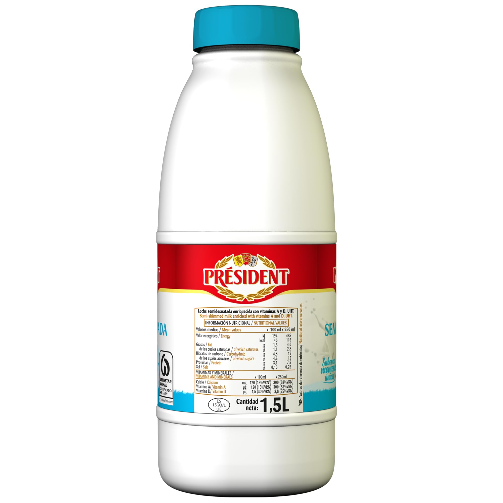 Président Leche Semidesnatada de Bienestar Animal UHT Pack 6 x 1,5L