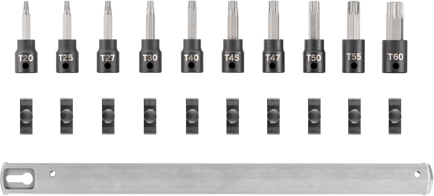 TEKTON 3/8 Inch Drive Torx Impact Bit Socket Set with Rail, 10-Piece (T20-T60) | SIB91103