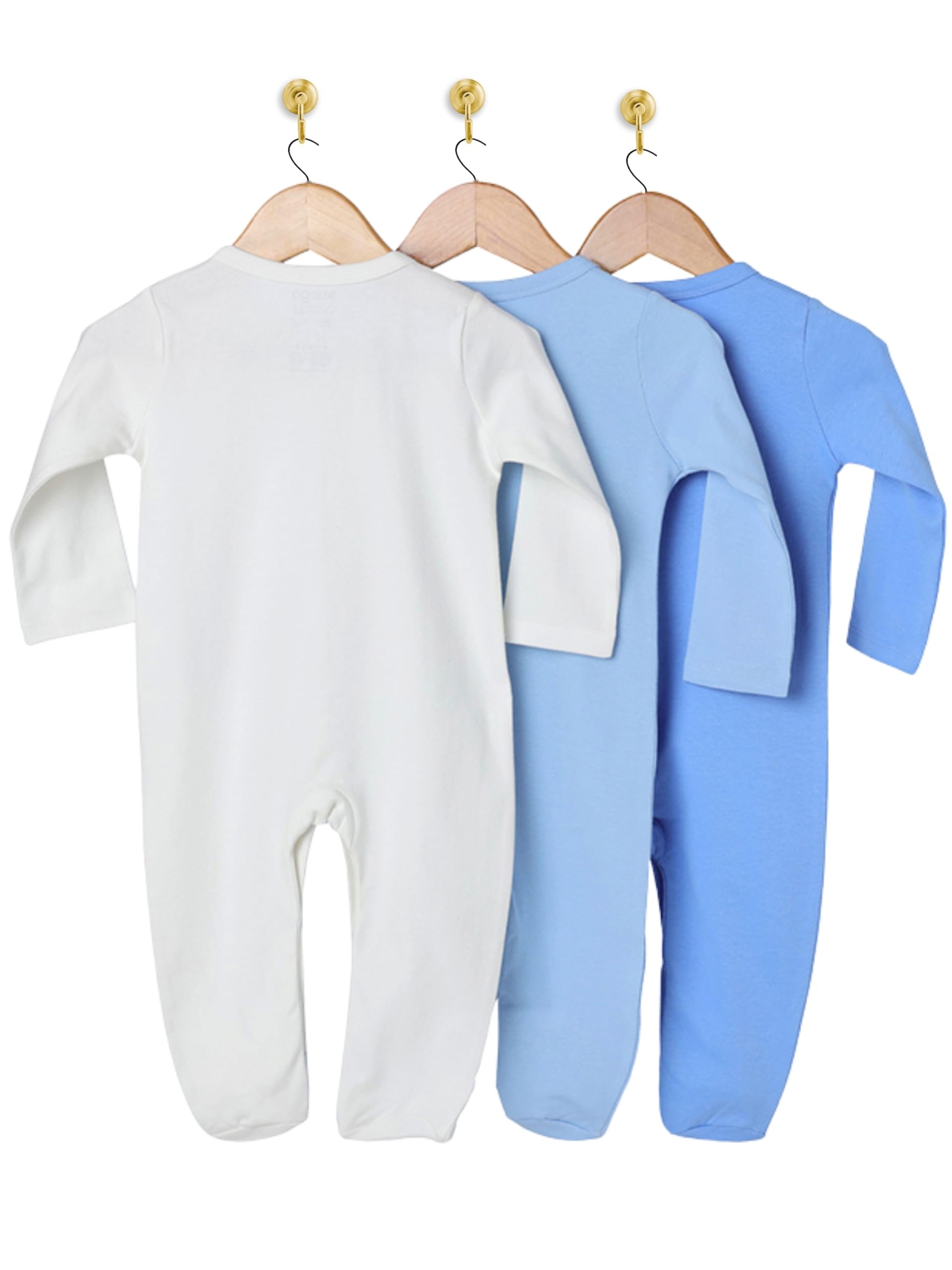 Nuego Pure Cotton Sleepsuits for New Born Baby Boys, Full Sleeve Soft Onesies for Newborn Baby Dress Cotton Cute Solid Multicolor Bodysuit, Footed Rompers Set 3-6 Months - Set of 3 - Image 4 thumbnail