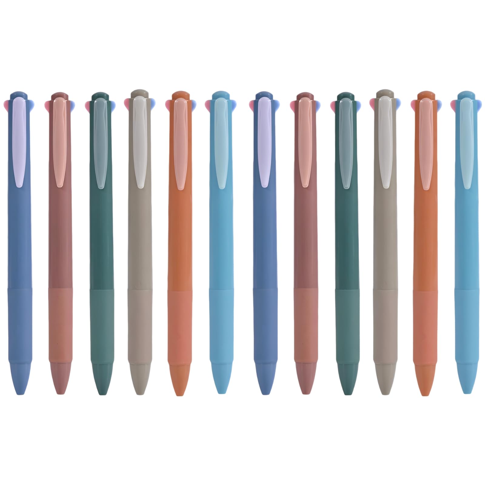 Lot de 12 stylos rétractables multicolores 4 en 1, pointe fine 0,5 mm, tons terre, encre à séchage rapide, écriture fluide pour prise de notes, journaling, école, bureau, 14,6 x 1,5 cm