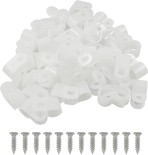 BokWin Paquete de 60 abrazaderas de cable tipo R de 38 pulgadas de nailon con clips de sujeción de cable de montaje de tornillo para gestión de