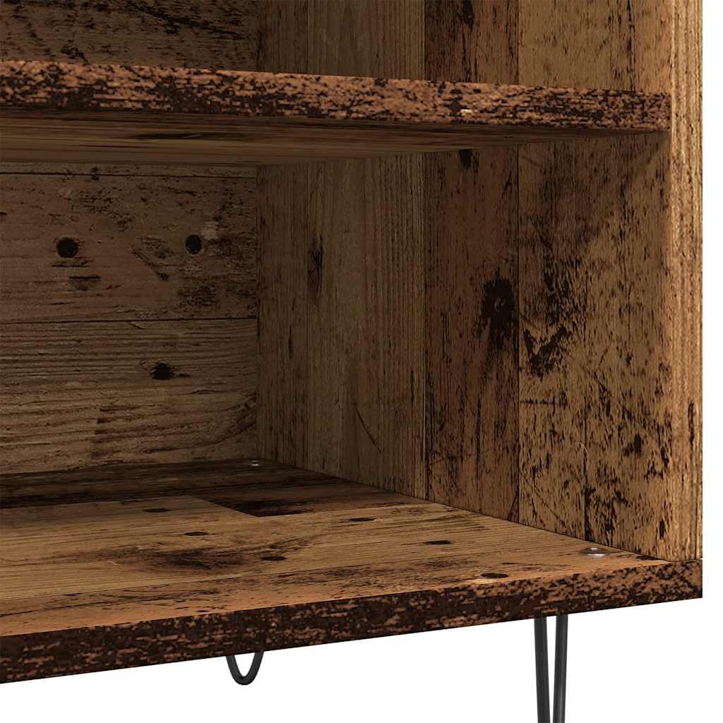 Armadio per dischi effetto legno anticato, scaffale per vinili, 84,5 x 38 x 48 cm, scaffale per LP in legno e metallo, armadio in vinile per giradischi e dischi in vinile, armadio per fono