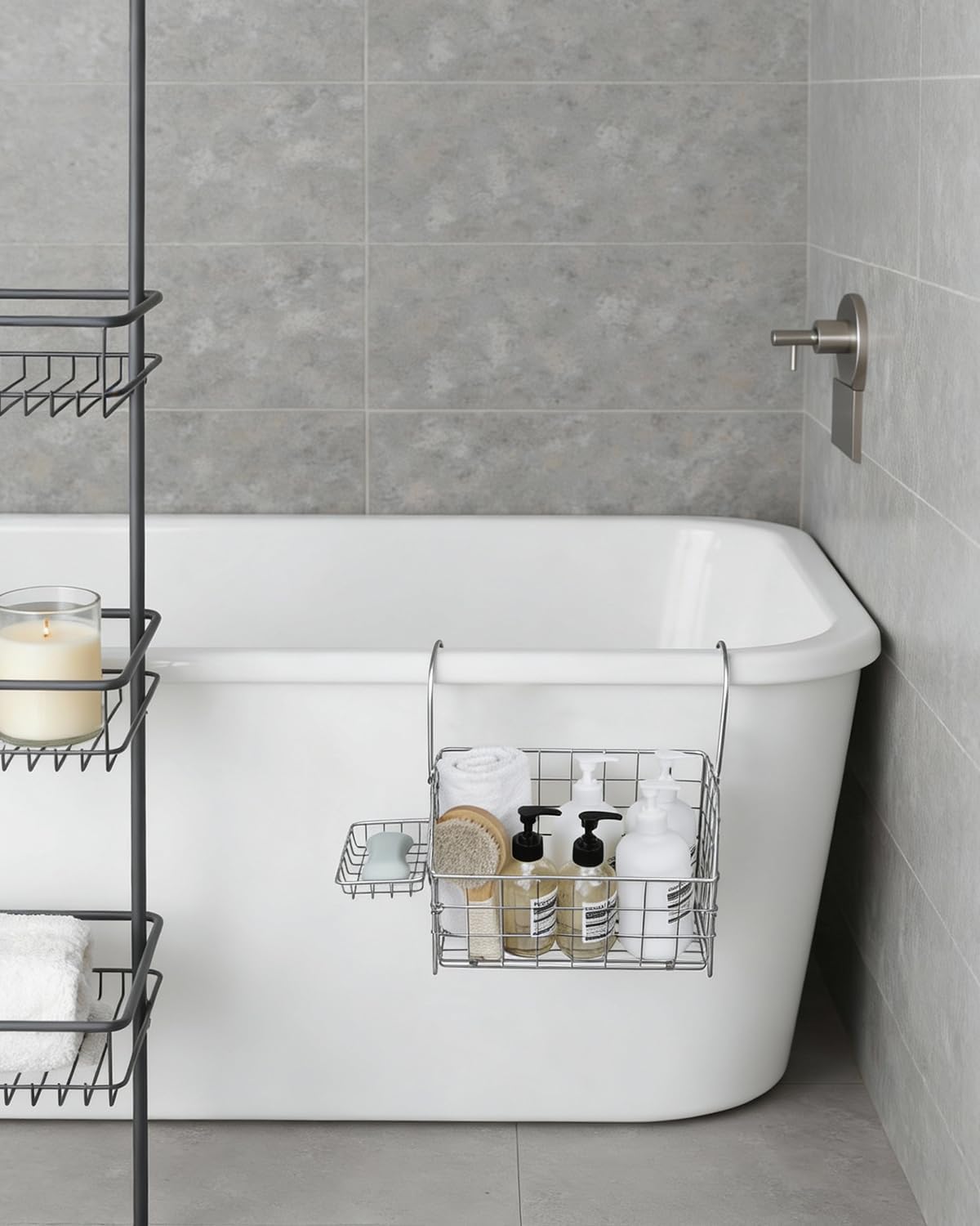 Large Rustproof Shower Caddy Hanging, 304 Stainless Steel Hanging Shower Organizer Basket for Bathroom & Bathtub, Over the Rod Shower Rack for Shampoo, Conditioner, Soap & Bath Accessories(Silver)