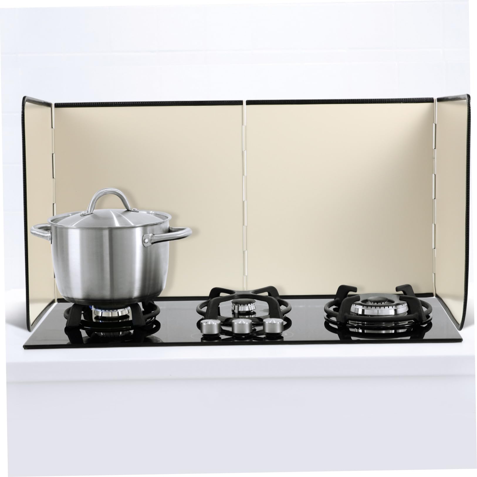 Pannello Paraschizzi Cucina Pieghevole in Lamiera Zincata Beige, Proteggi Fornelli Gas Isolamento Termico, Facile da Pulire, per Cucina e Lavello