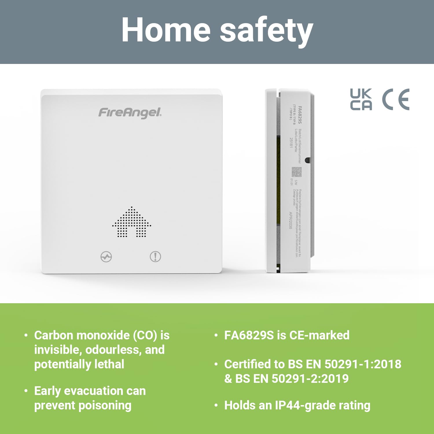 FireAngel FA6829S Ultra Slim Carbon Monoxide Detector, 10-Year CO Alarm, Carbon Monoxide Alarms for Home Caravan, Campervan - White - Image 4
