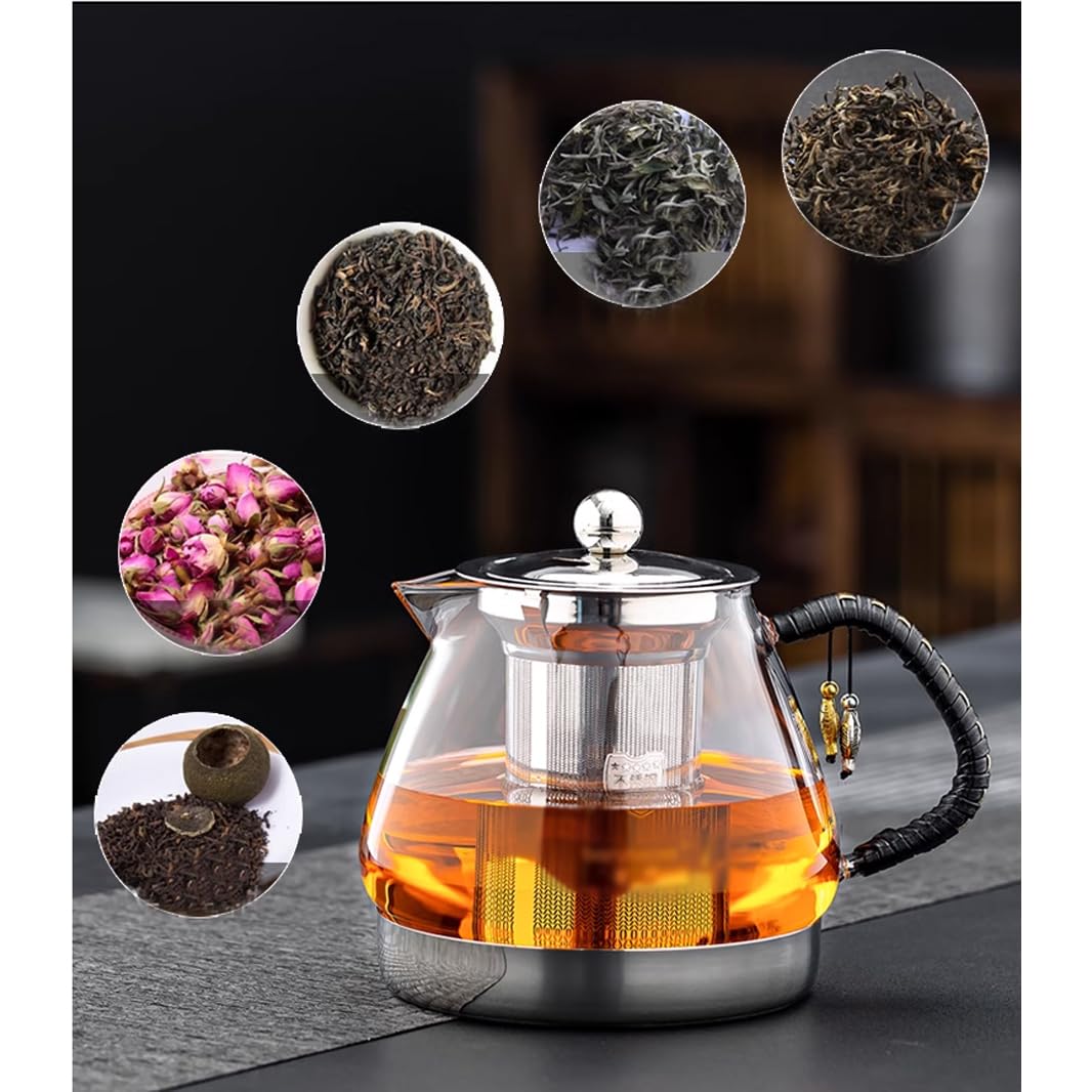 Teiera speciale per fornello a induzione Manico freddo, vetro borosilicato resistente al calore Filtro interno in acciaio inox Bollitore da tè in vetro fiore T