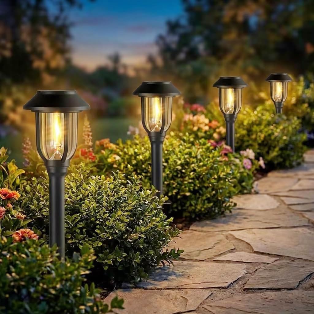 Solar Pathway Lights Outdoor 8 Pack, Warm White Solar Path Lights,Solar Lights Outdoor Waterproof Decorative Landscape Path Lights Auto On/Off, Solar Garden Lights for Yard Walkway Driveway Patio