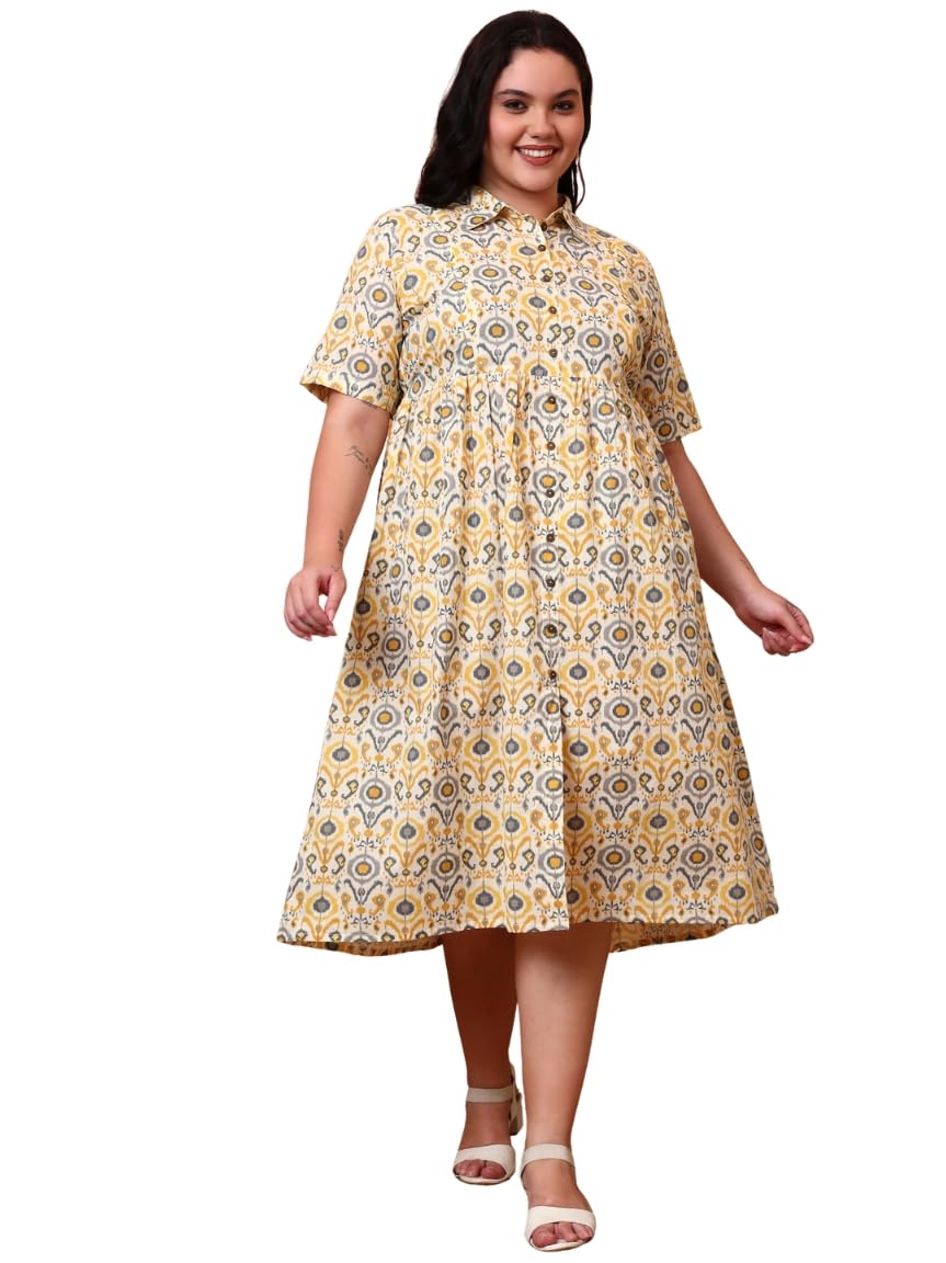 Women's Cotton Maternity Wear Plus Size Floral Buti Printed Dress
