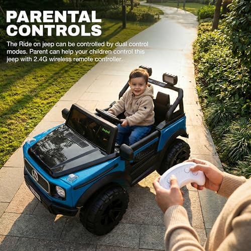 Image of Baybee Benzie Pro Battery Operated Jeep for Kids | Baby Ride on Electric Car with Parental Control, RGB Lights & Music | Rechargeable Big Battery Car for Kids 2 to 6 Years (Metallic Blue)