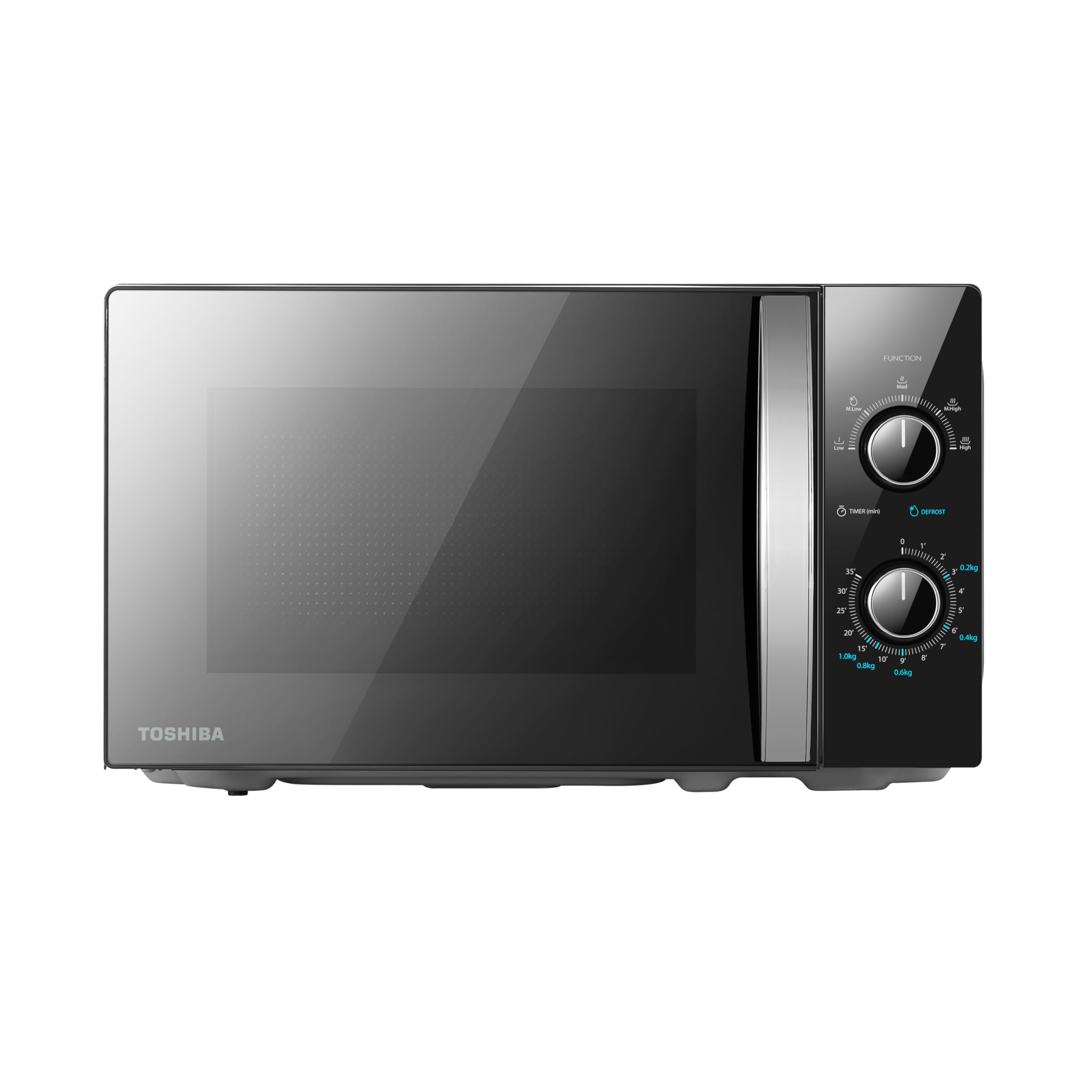 TOSHIBA 20L Black Silver Mirror Microwave Oven,700W Manual Solo Compact Countertop Microwave With 5 Power Levels, Automatic Defrost, Clock and Timer, Easy Clean, Perfect for 9'' Pizza, MW2-MM20PF(MBS)