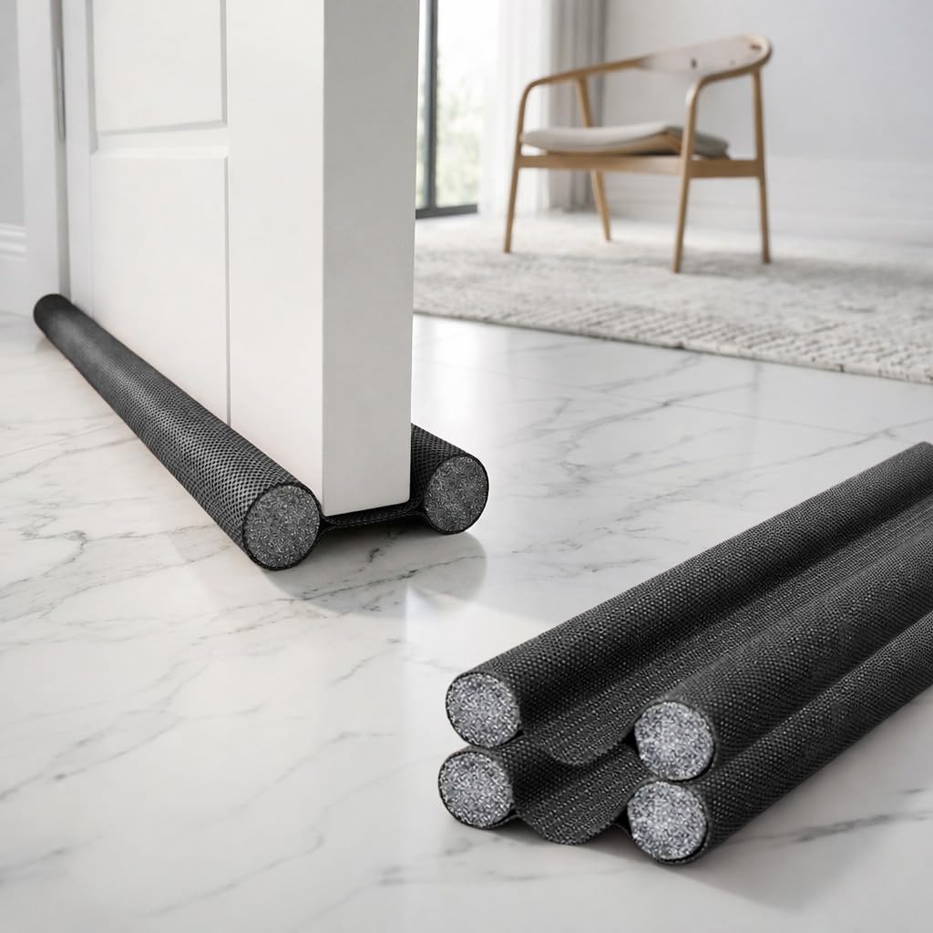 Door Draft Stopper PVC Size 42Inch | Under Door Dust & Noise Blocker | Cold & Heat Insulation Strip | Door Gap Sealer for Home Doors & Windows | Easy Install | Black | Pack of 2-image-3
