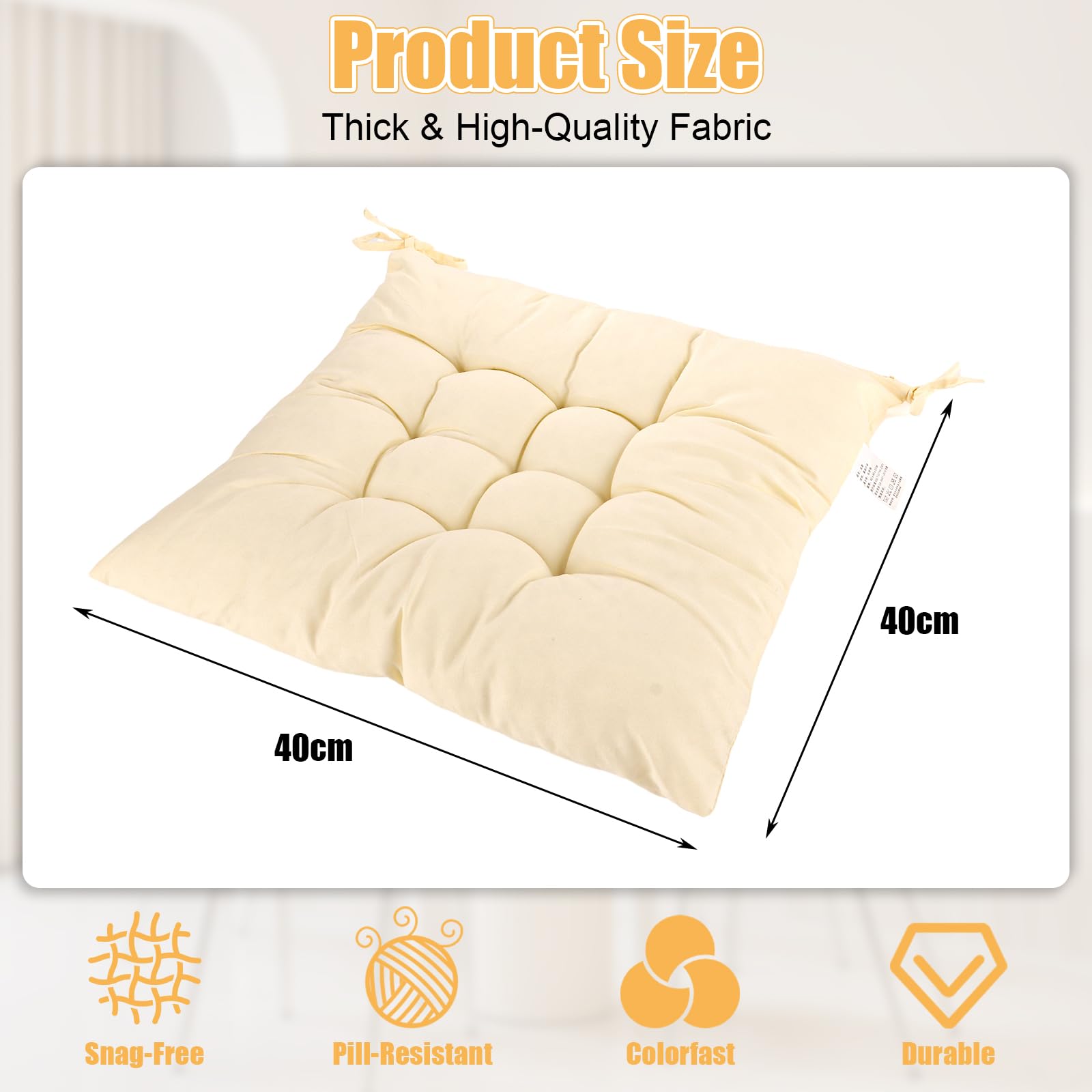 DAJAVE Set di 8 cuscini per sedia, 40 x 40 cm, in memory foam, ortopedici, per sedia da ufficio, mal di schiena, interni ed esterni, color crema