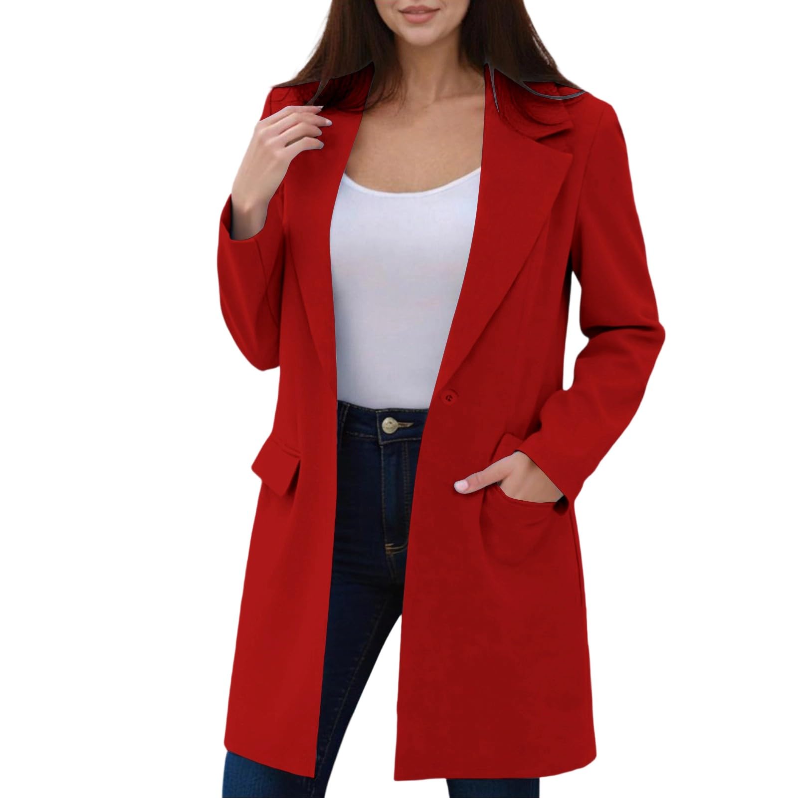 Womens Blazer Jackets Long Sleeve Notch Collar Business Casual Coat with Pockets Spring Fall Open Front Outerwear
