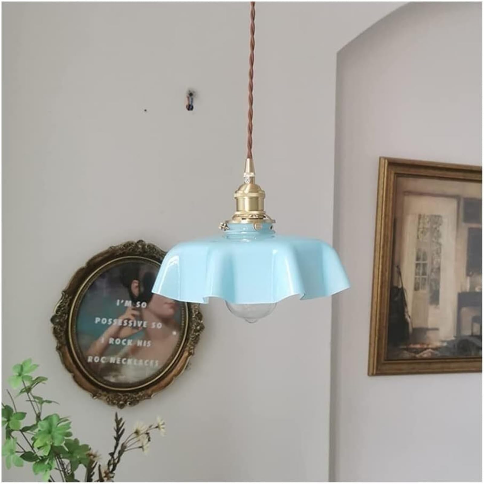 KBUUKYYXouy Scandinavian Glass Farmhouse Lotus Leaf Pendant Lamp Chandelier Hanging Lighting Ceiling Fixture E27 for Bedroom Cafe Kitchen Island(Blue)