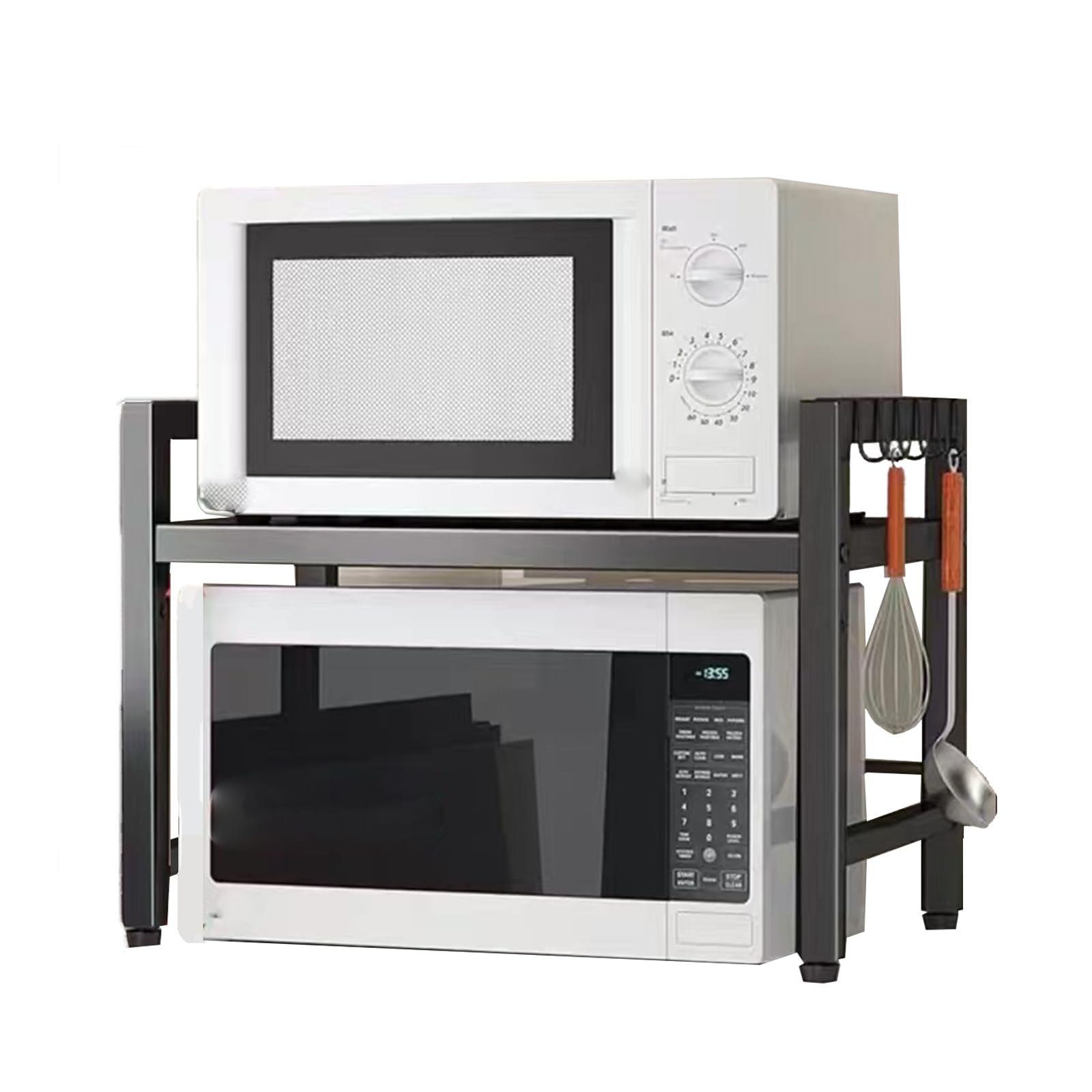 Support de Four à Micro, Hauteur Réglable, Étagère de Rangement pour Cuisine, Support d'étagère de Cuisine en Acier au Carbone Organisateur de Rangement de Cuisine (Noir,2-Niveau)