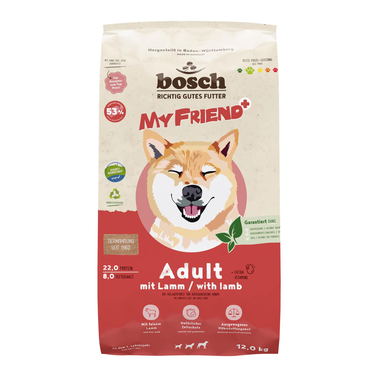 Bosch My Friend+ Dog Adult | Alimento secco per cani adulti a partire dai 1 anno di età | 1 x 12 kg
