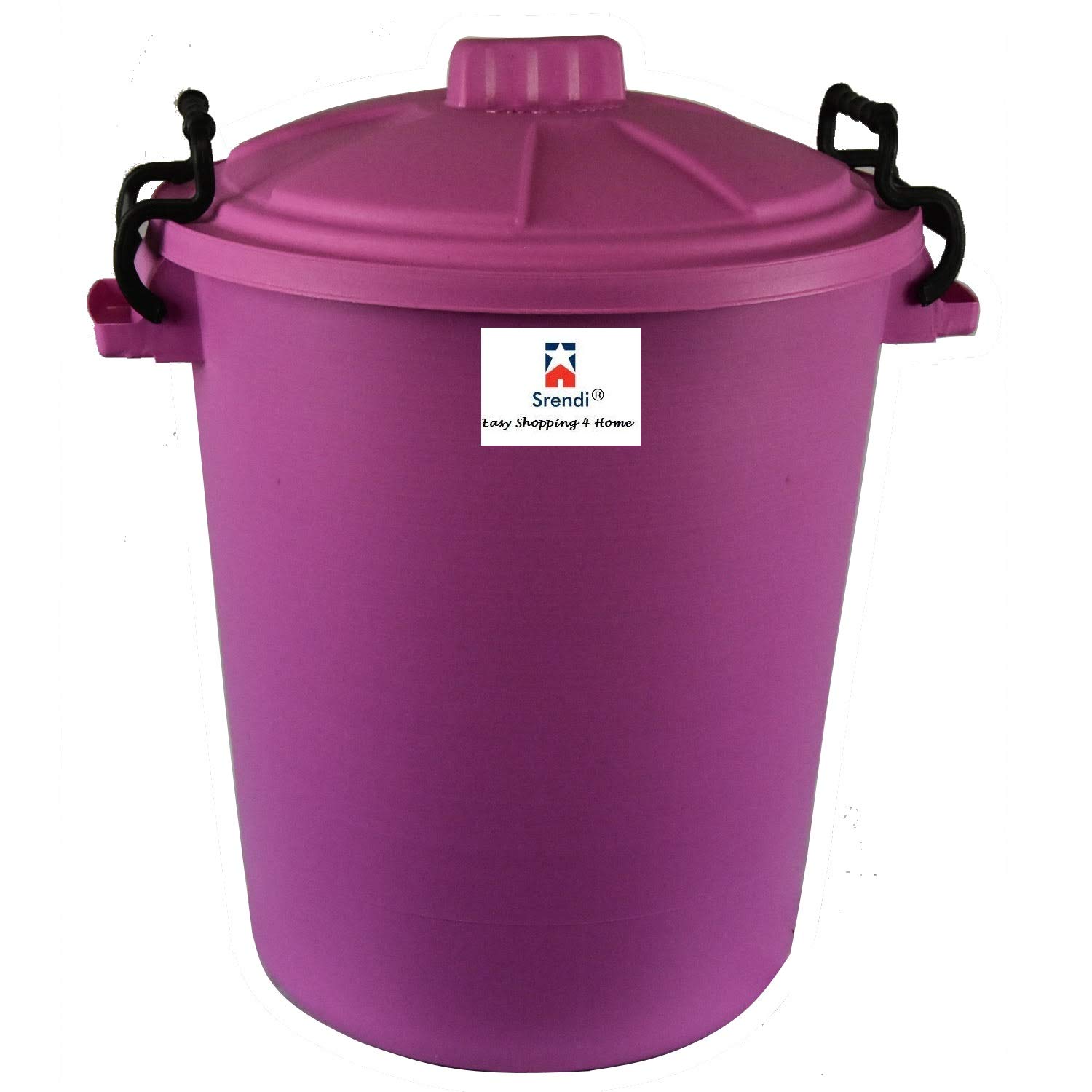 Srendi® Small/Medium/Large Plastic Coloured Bin/Waterfroof/Rodent Proof/Ideal for Outdoor/Animal Feed/Food/Storage/Flour Locking Lid (50L, Pink)