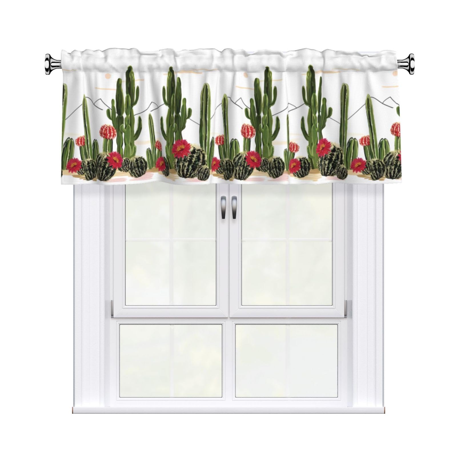 HJFCZH Tropical Blooming Cactus Prints Durable Window Layer – 54x18 Inch 100% Polyester Peach Skin Valance for Long-Lasting Style