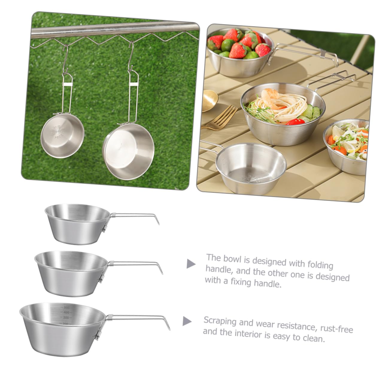 Toyvian 2 ensembles Bol Pliable En Acier Inoxydable Vaisselle De Camping Pliable Randonnée Portable Empilable Cuisine Camping Pliable Extérieur Compact Ustensiles 3 pièces * 2