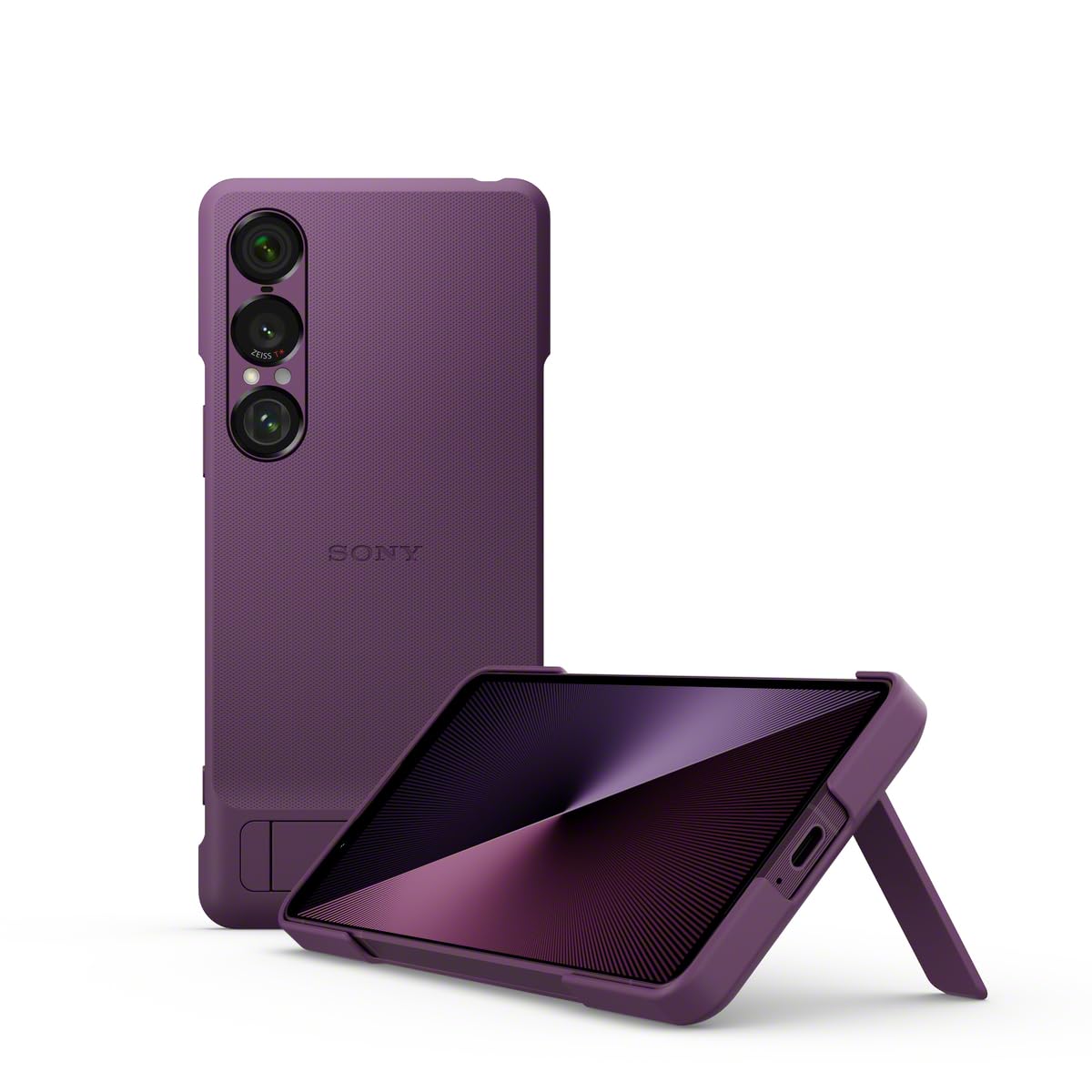 Sony Stylowa osłona z podpórką do smartfonu Xperia 1 VII | Pasek zapobiegający | Uniwersalna podpórka i nowy pasek z pierścieniem z myślą o wygodzie i lepszej ochronie, Ciemnoróżowy