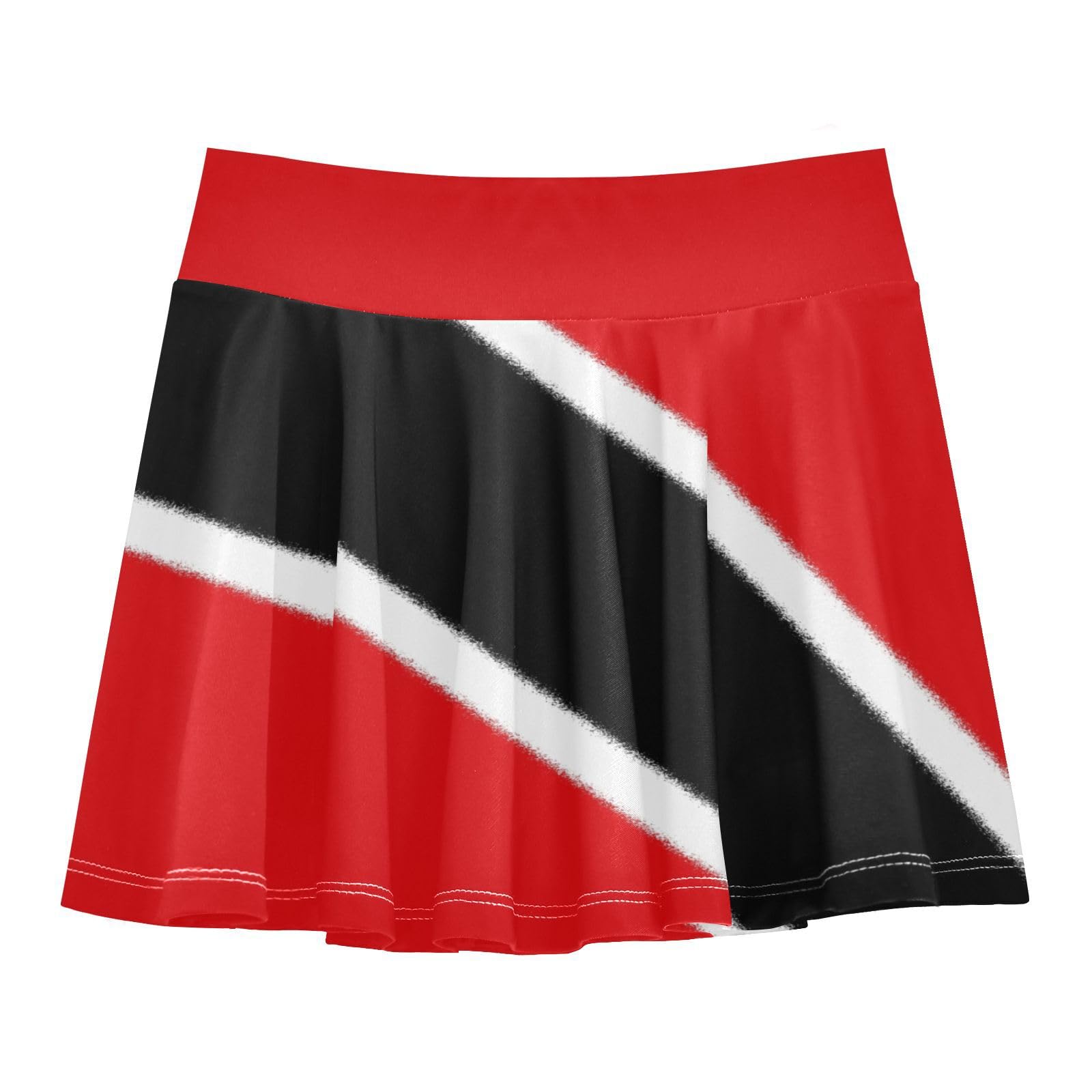 Aflyko Patriot Girls Skort Shorts Flag of Trinidad and Tobago Teens Lightweight Summer Mini Skirt Trendy Summer Bottoms for Dance, Cheerleading, Party, Travel, 11-12T Multicoloured