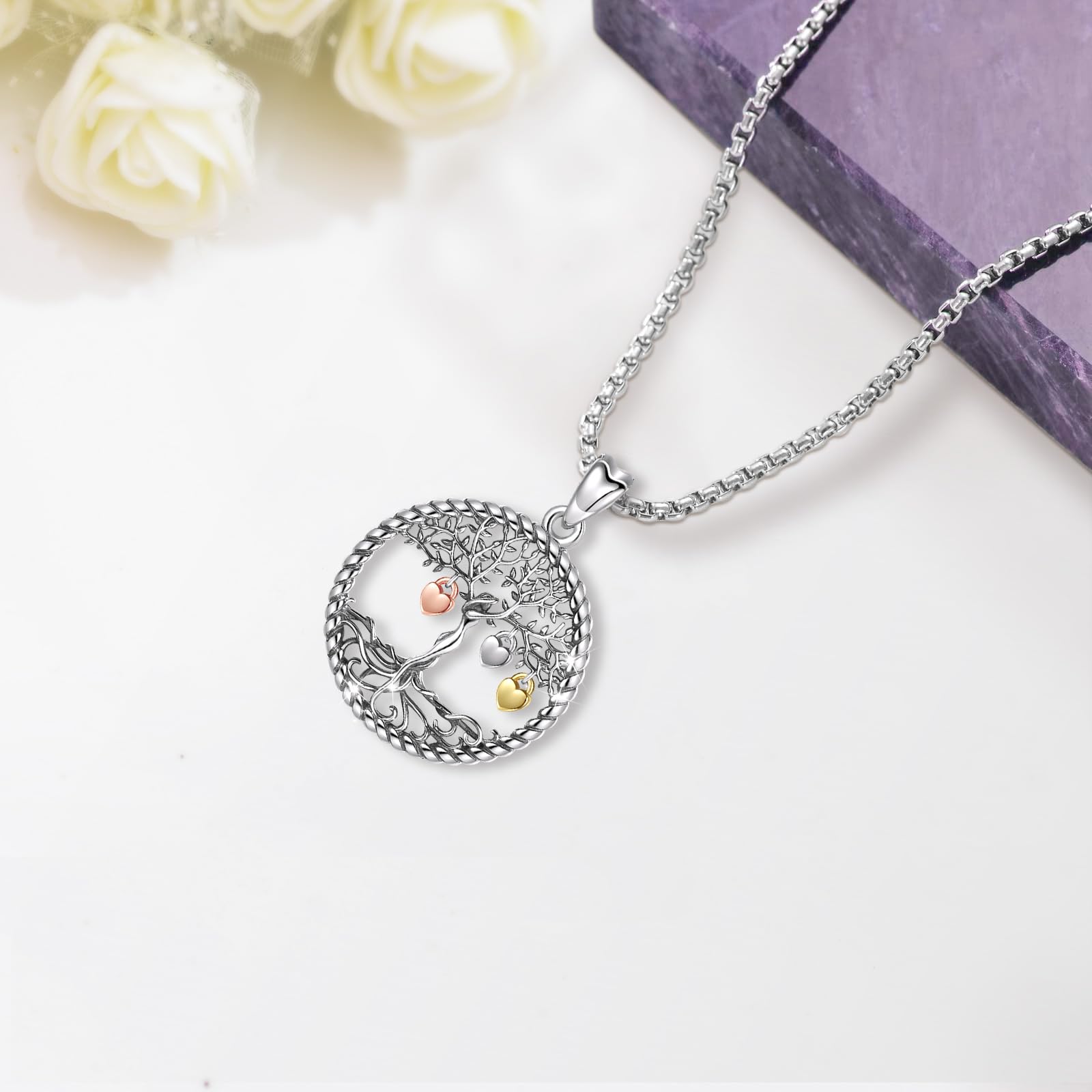 Eusense Kette Lebensbaum Baum des Lebens Anhänger Halskette 925 Sterling Silber Geschenke Zum Vatertag Schmuck für Mutter Damen Mädchen