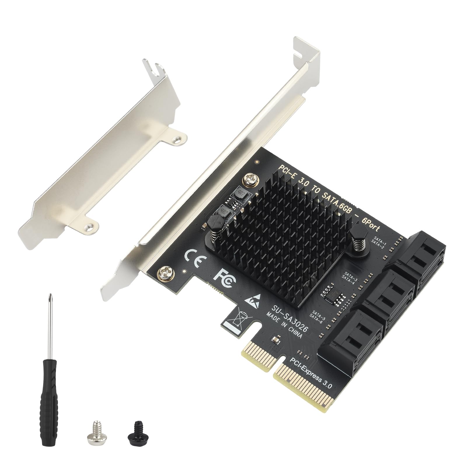 ELUTENG Scheda di espansione PCIe X4 SATA a 6 porte 6 Gbps PCI-E a SATA 3.0 adattatore per X1/X4/X8/X16 Slot PCI Express Controller Card con staffa a basso profilo compatibile con Windows 10/7/8/XP