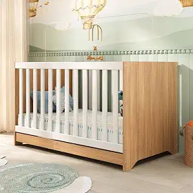 Berço Americano 3 em 1 Multimóveis para Colchão 130x70cm Conversível em Mini Cama e Sofá - Madeirado/Branco - Modelo 0527PA