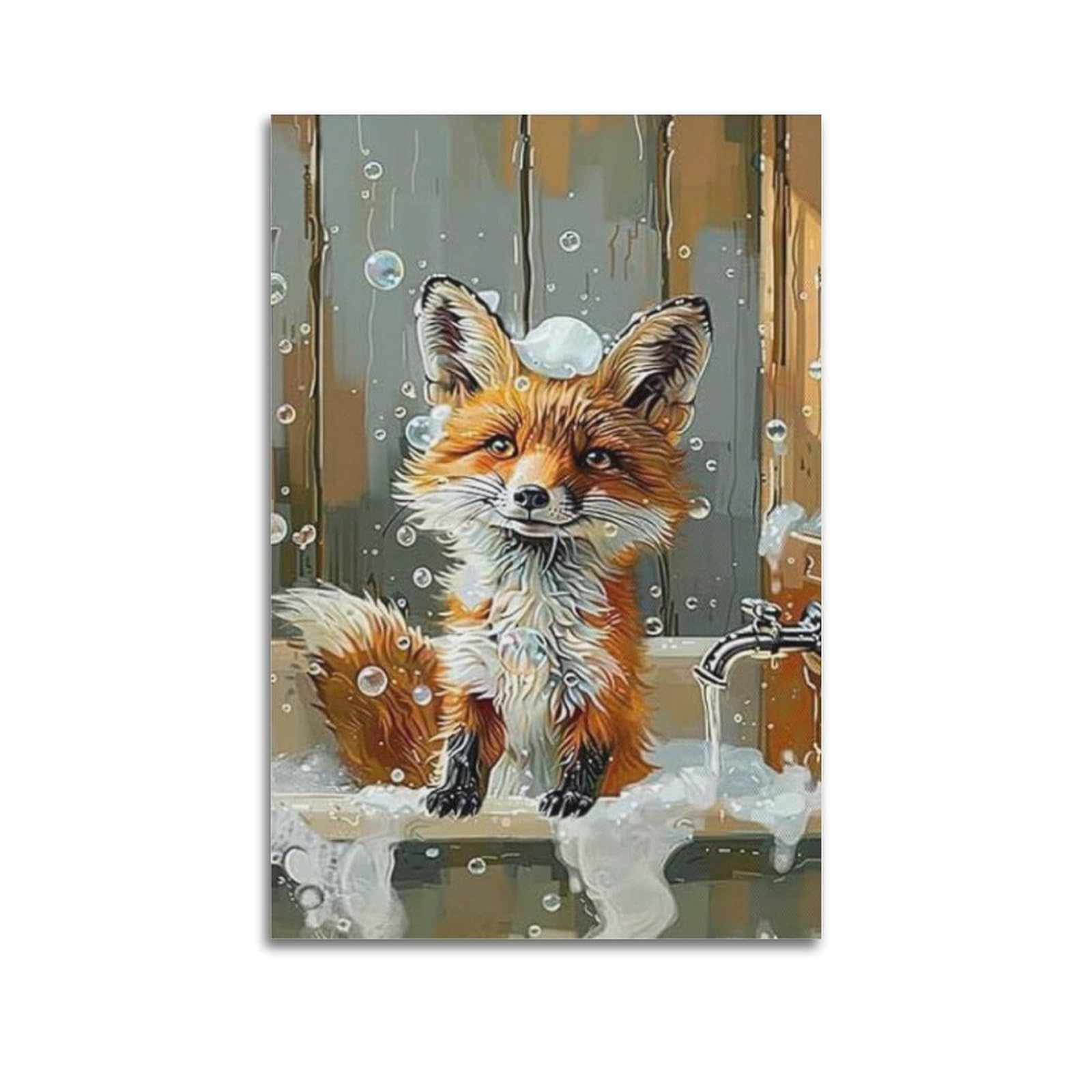Lvalogy Animal Bathtub Bubble Bath Fox Art Poster