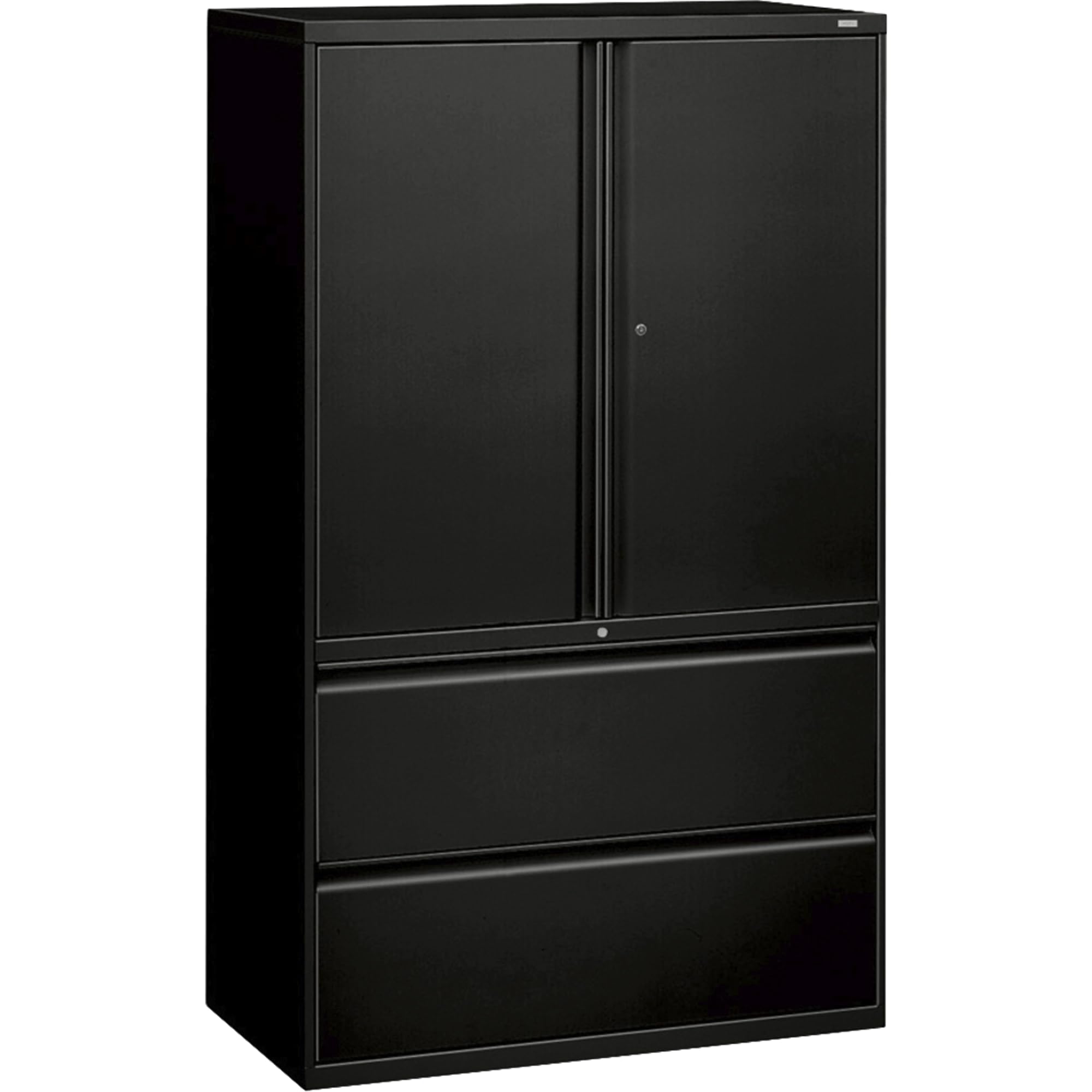 HON Brigade 800 Series Lateral File Cabinet with Storage, Letter/Legal, 2-Drawer, Black, 19 1/4" D