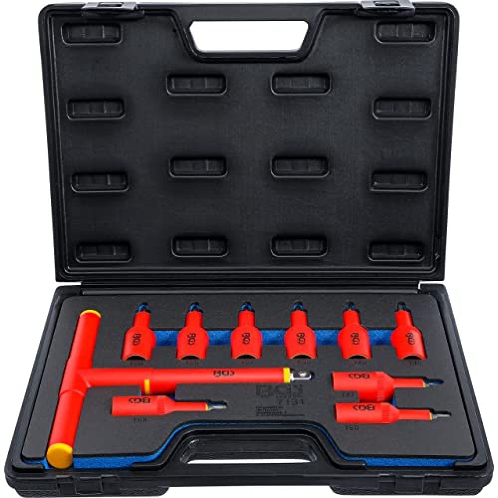BGS 7131 | Juego de puntas de vaso VDE | entrada 12,5 mm (1/2") | perfil en T (para Torx) T20 - T55 | 10 piezas | Accionamiento cuadrado interior 12,5 mm (1/2") | aislado hasta 1000 V | acero cromo vanadio | mango en T de 205 mm
