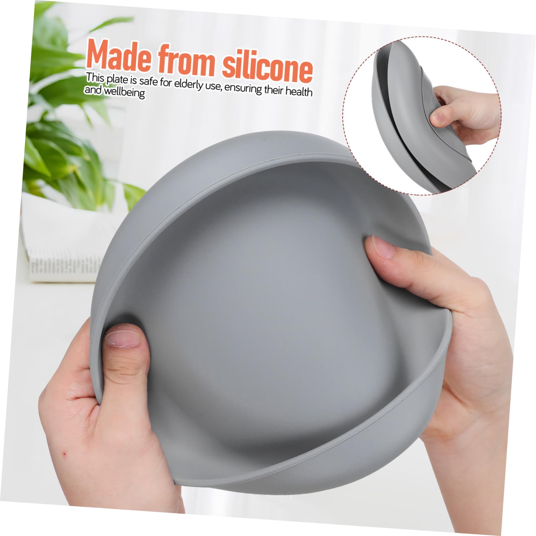 Genérico 2 Piezas Plato para Personas Mayores de Silicona Seguro Antiderrames con Base de Succión para Autonomía la Alimentación de Gris Oscuro para Hogar y Residencias