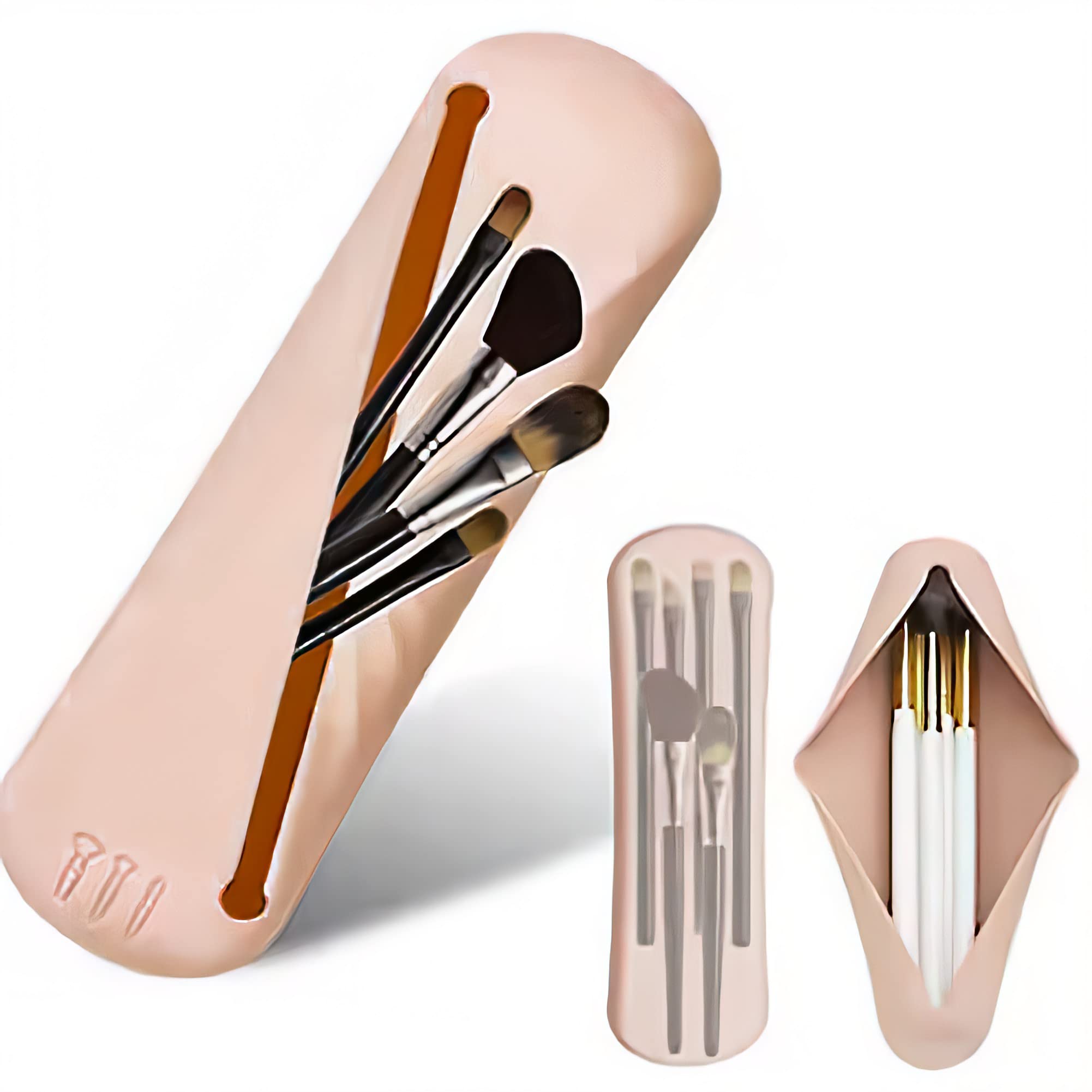 Travel Makeup Brush Holder, Silicone Brush Holder Soft and Portable Cosmetic Face Brushes Holder Makeup Tools Organizer for Travel- Khaki