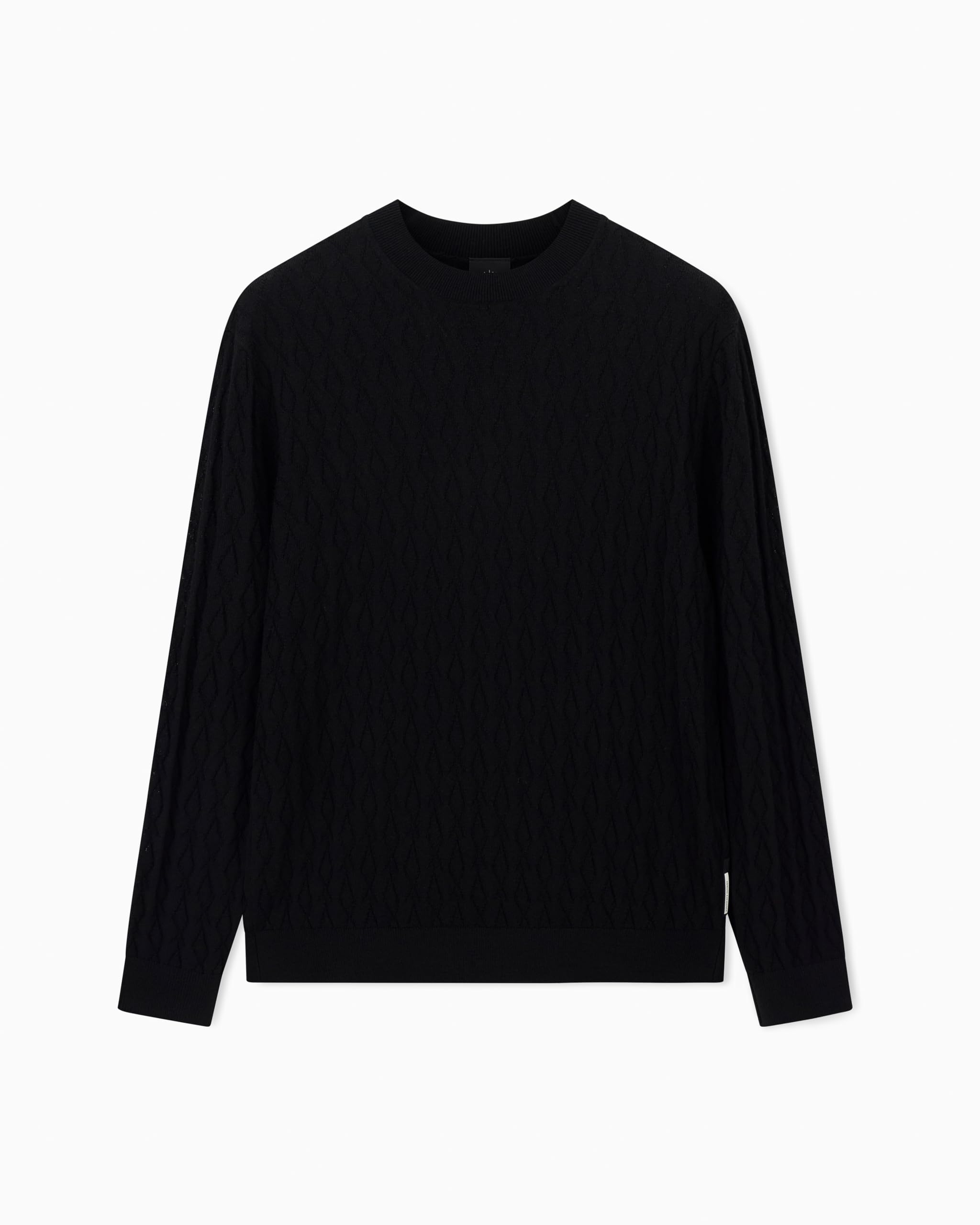 Armani Exchange Men's Essential, Long Sleeve Monogram Logo Texture Pullover Sweater, Black, M, Black, M