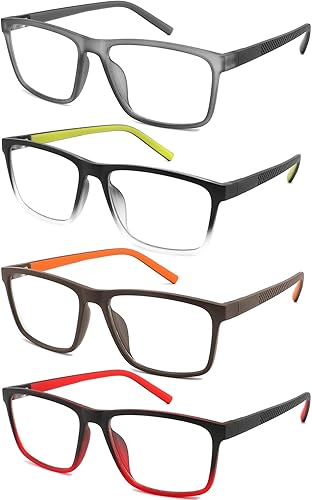 mrbobmslee Paquete de 4 lentes de lectura de gran tamaño para hombres, lectores de computadora con bloqueo de luz azul, anti rayos UV, fatiga disponible en Yaxa Peru