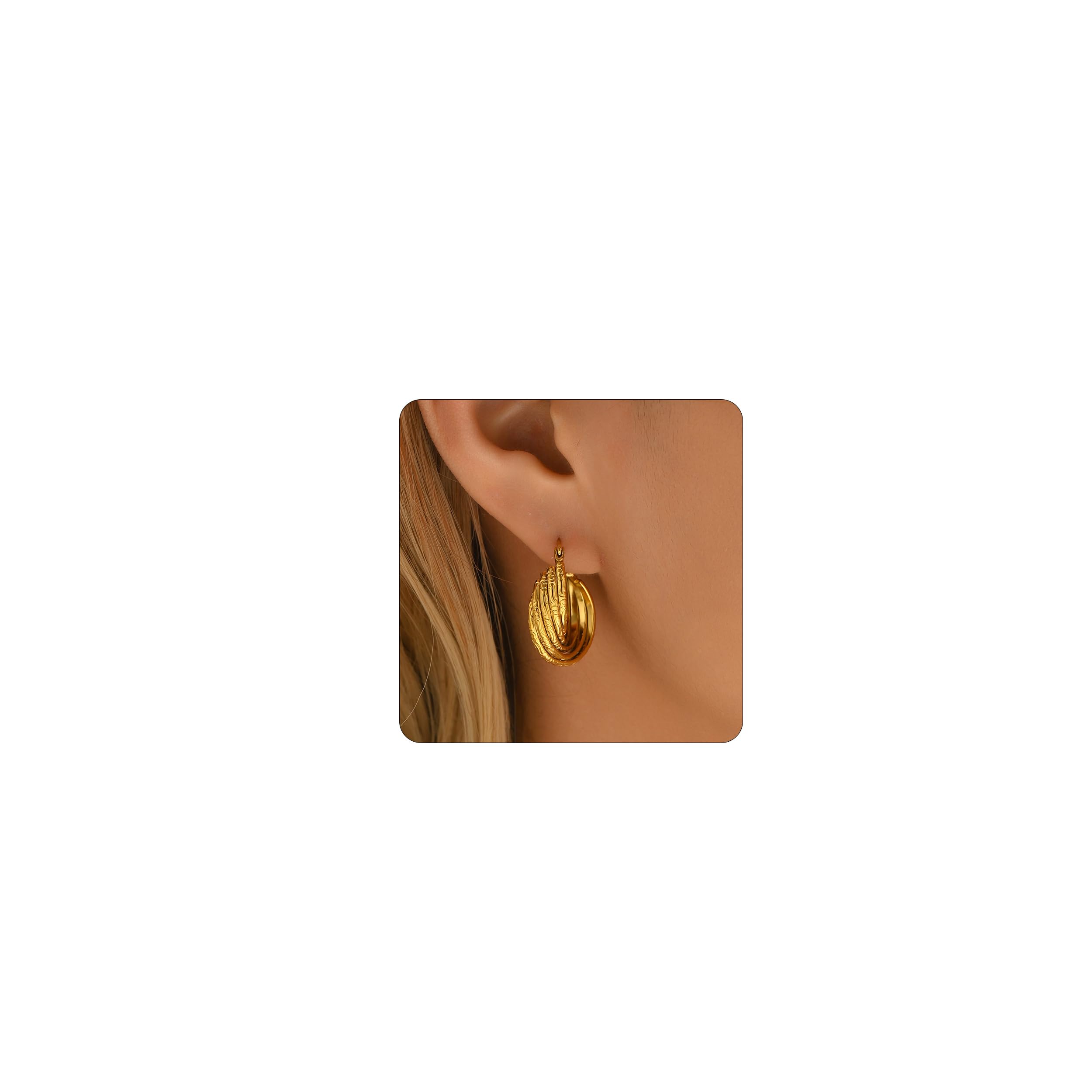 RATVIU Gold Hoop Earrings for Women 18K Gold Plated Thick Hoop Earrings Trendy Chunky Earring Dainty Hypoallergenic Dangle Earring