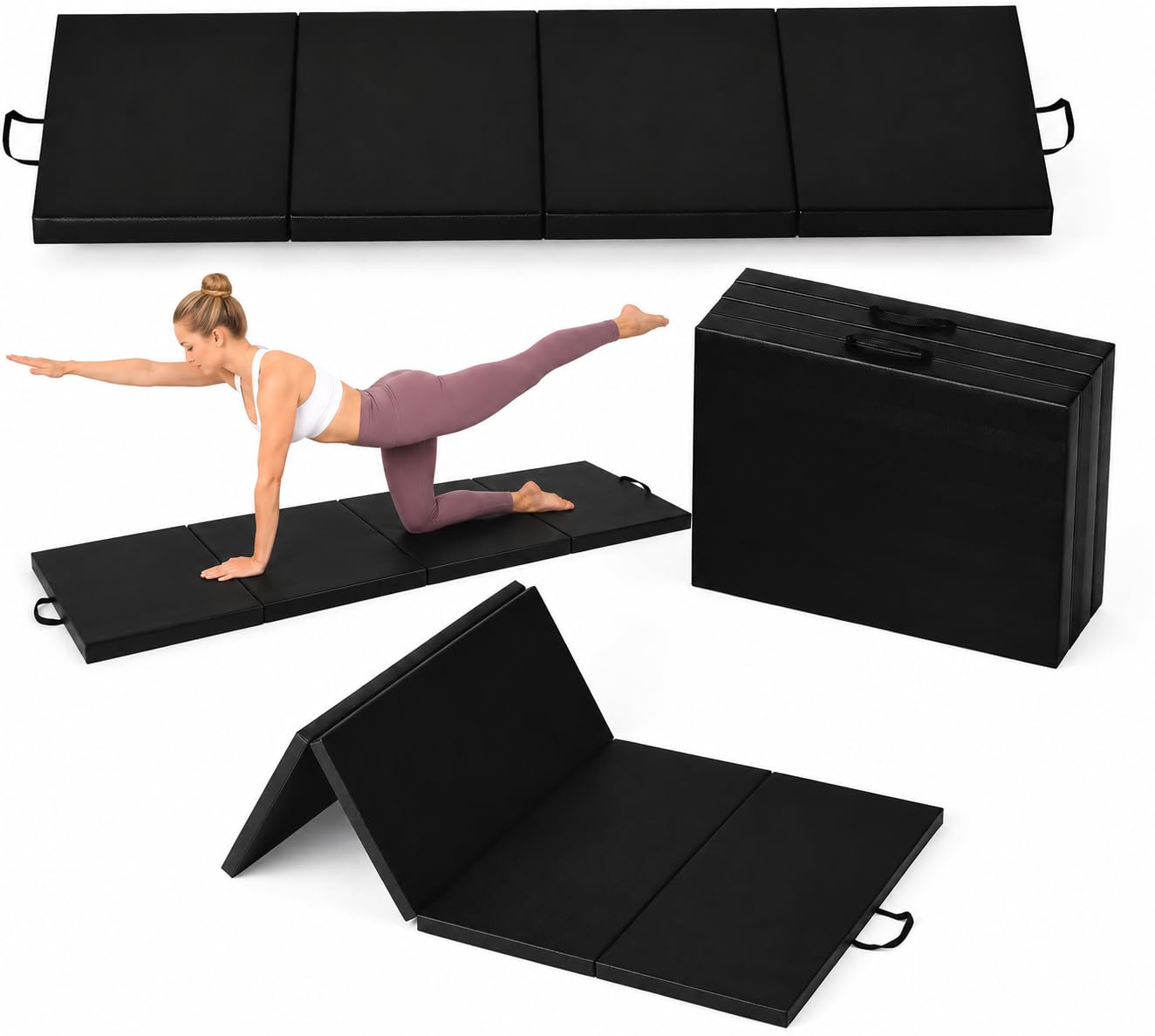 Tapis De Gymnastique Pliable En Cuir, 180x60x5cm (4 Volets),Tapis De Sport Portable Avec Poignées Pour Yoga, Fitness, Entraînement Enfant Et Adulte