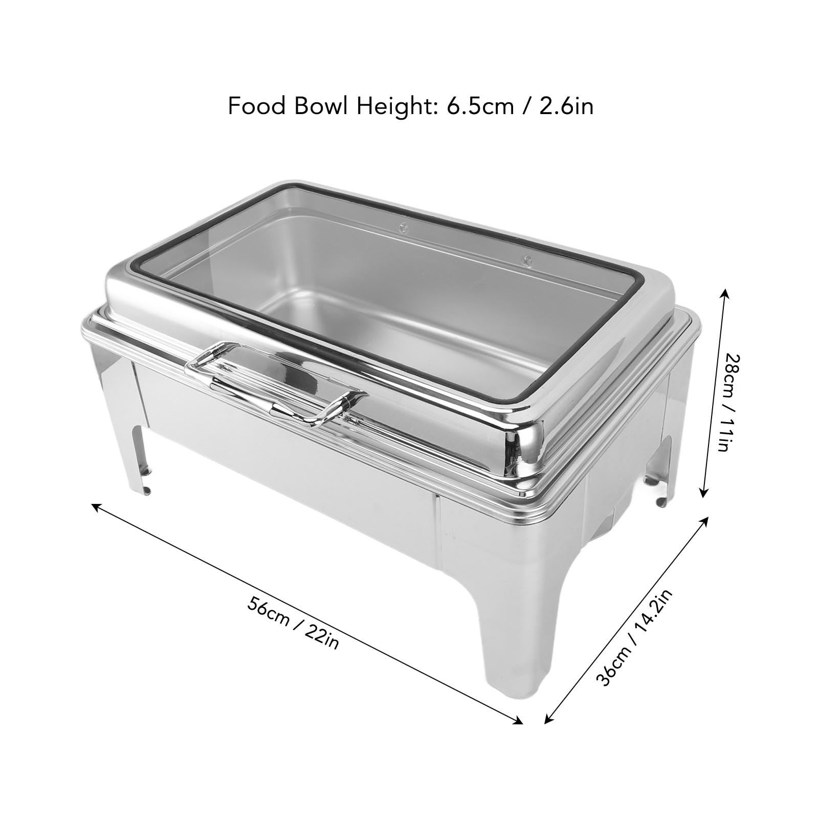 Calentador de Alimentos para Catering con Calefacción por Alcohol, Calentador de Patas Rectas Rectangulares Visibles para Restaurante, Juego de Buffet con Tapa para Cocinar (1