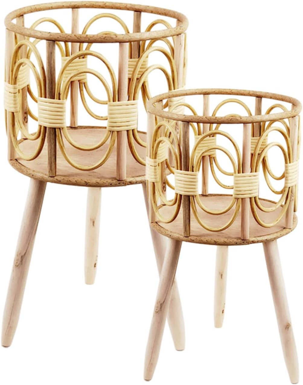 Kisangel 2pcs Flower Planter Basket Handwoven Natural Bamboo Storage for Indoor and Outdoor Decor Rustic Style Plant Stand for Living Room Balcony and Garden