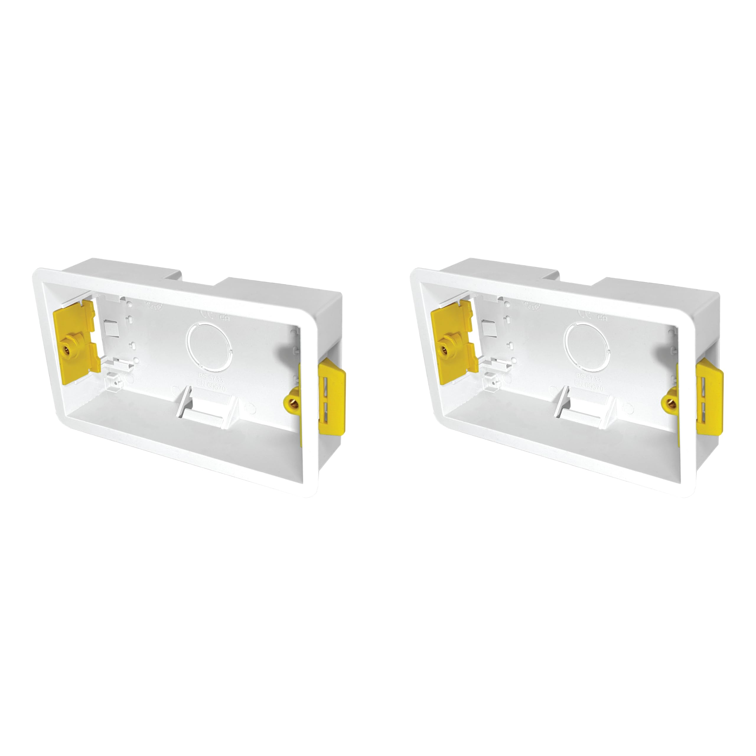 Evoges White 2 Gang Dry Lining Back Box 35Mm | Fast-Fit Electrical Wall Boxes For Plasterboard (Pack Of 2)