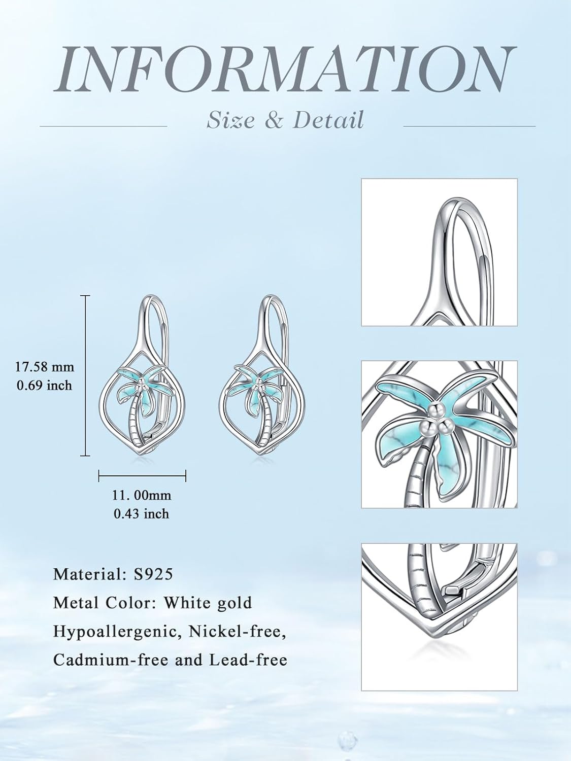 WINNICACA Ocean Leverback Earrings 925 Sterling Silver Sea Animal Beach Turquoise Dangle Drop Earrings Jewelry Christmas Birthday Gifts for Women Daughter Friends