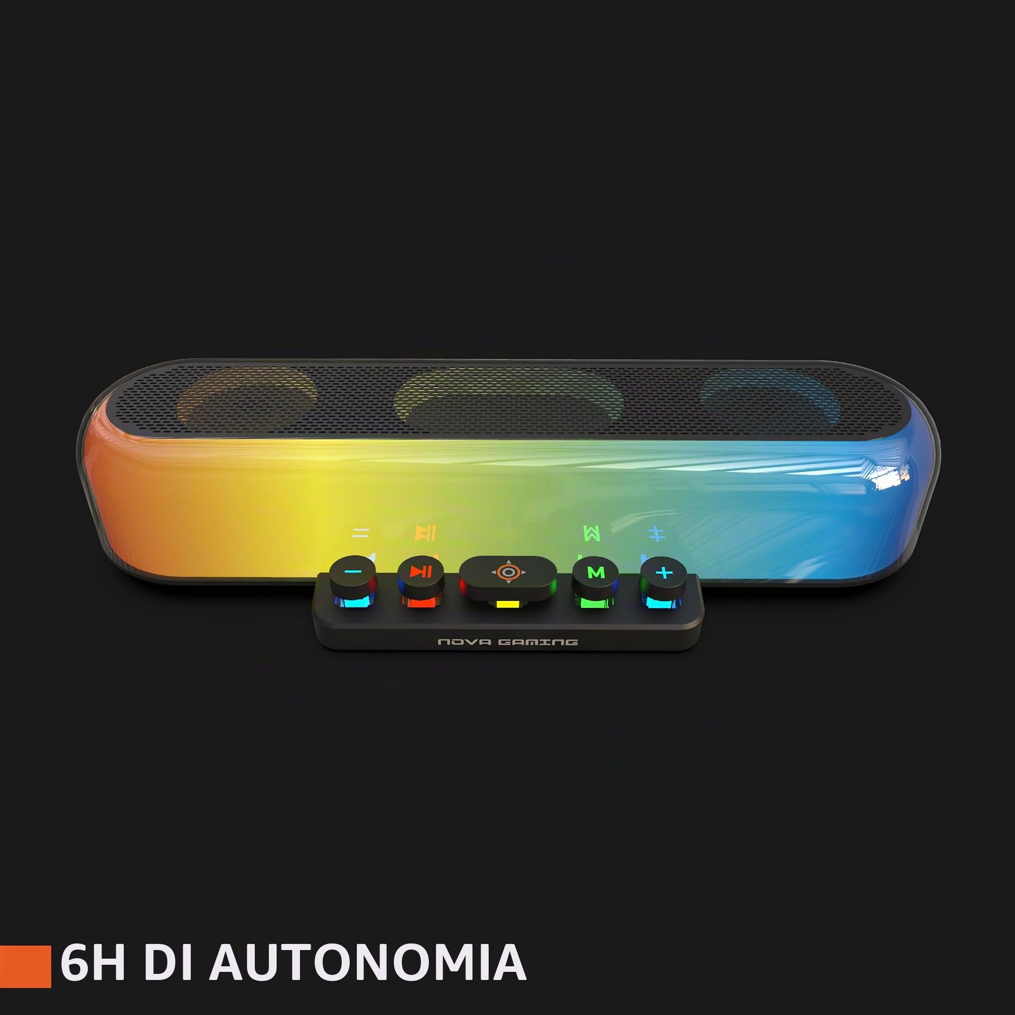 Nova Gaming URSAE - Barra di Suono Gaming RGB Bluetooth 5.3 - Altoparlante PC Stereo 10W, Suono Potente, Design Compatto - Connessione USB/Jack/Micro-SD - PC, Console, Smartphone, Senza Fili