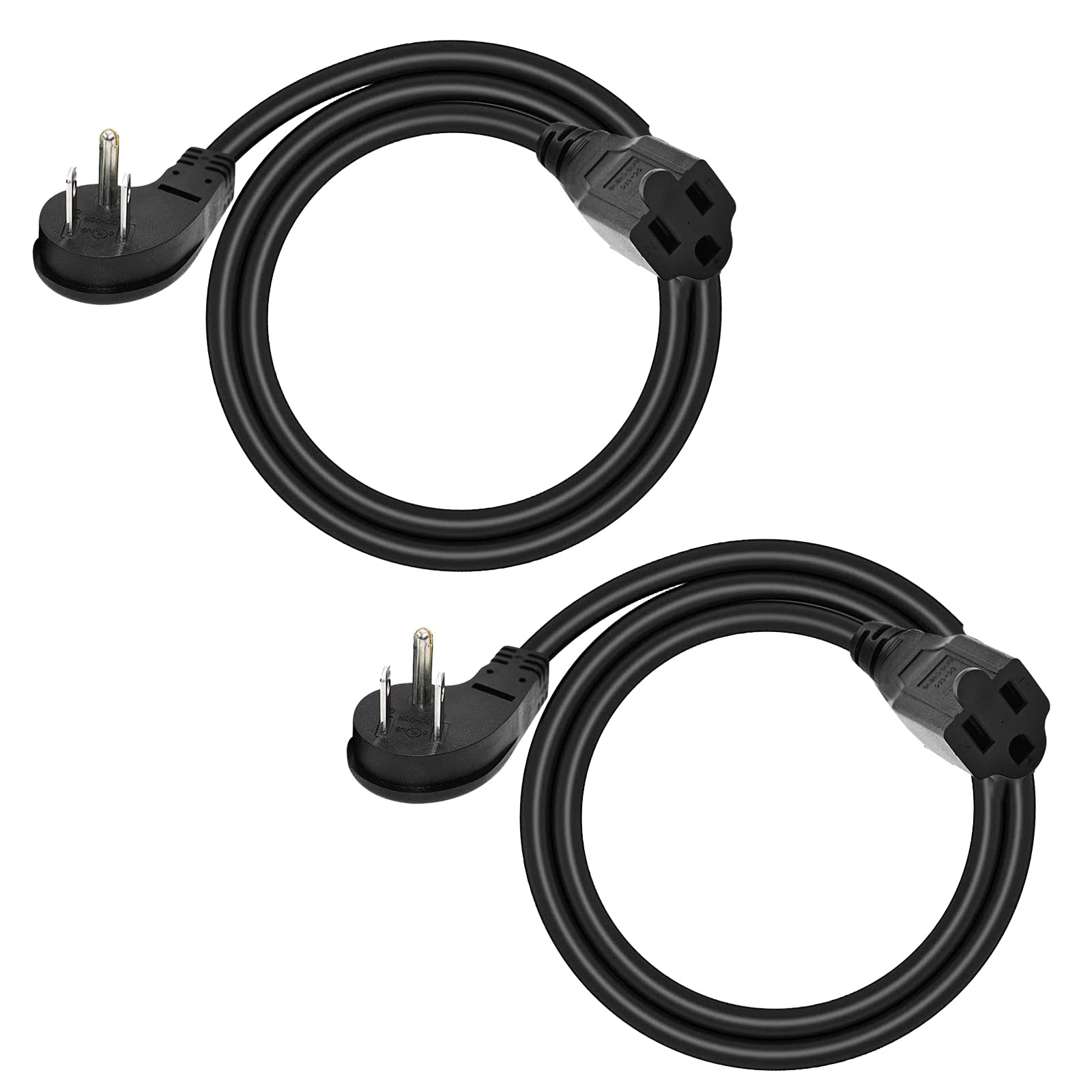 3 Ft Flat Plug Extension Cord, 16 AWG 3 Prong Grounded White Low Profile Extension Cable for Indoor, 2 Pack