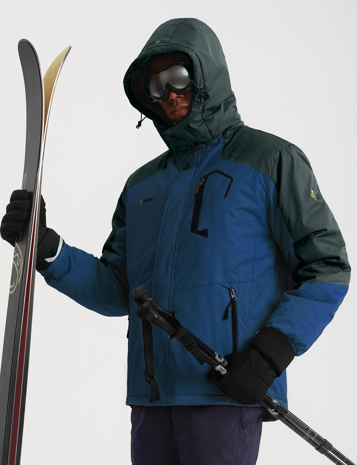 GEMYSE Uomo Giacca da Sci impermeabile montagna Giacche Pile invernale antivento Cappotto con Cappuccio